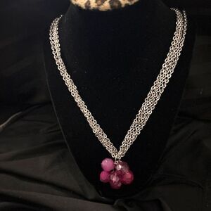 Silver Tone Multi-Strand Pink Beaded Cluster Necklace